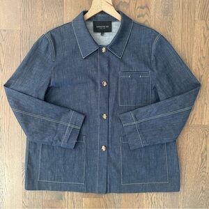 Layfayette 148 New York Esmerelda Cotton Chambray Chore Jacket Blue White Large